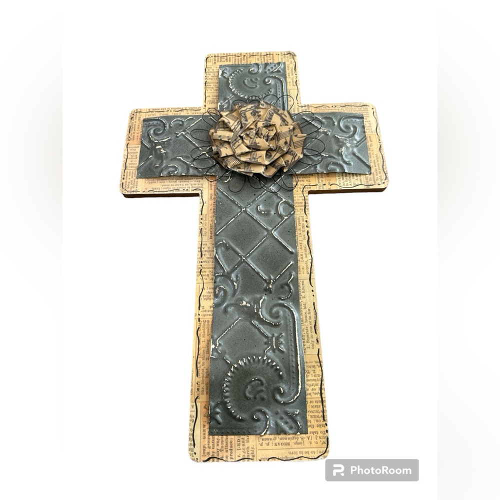 Hanging Metal Cross Music Flower‎ 15x23.5